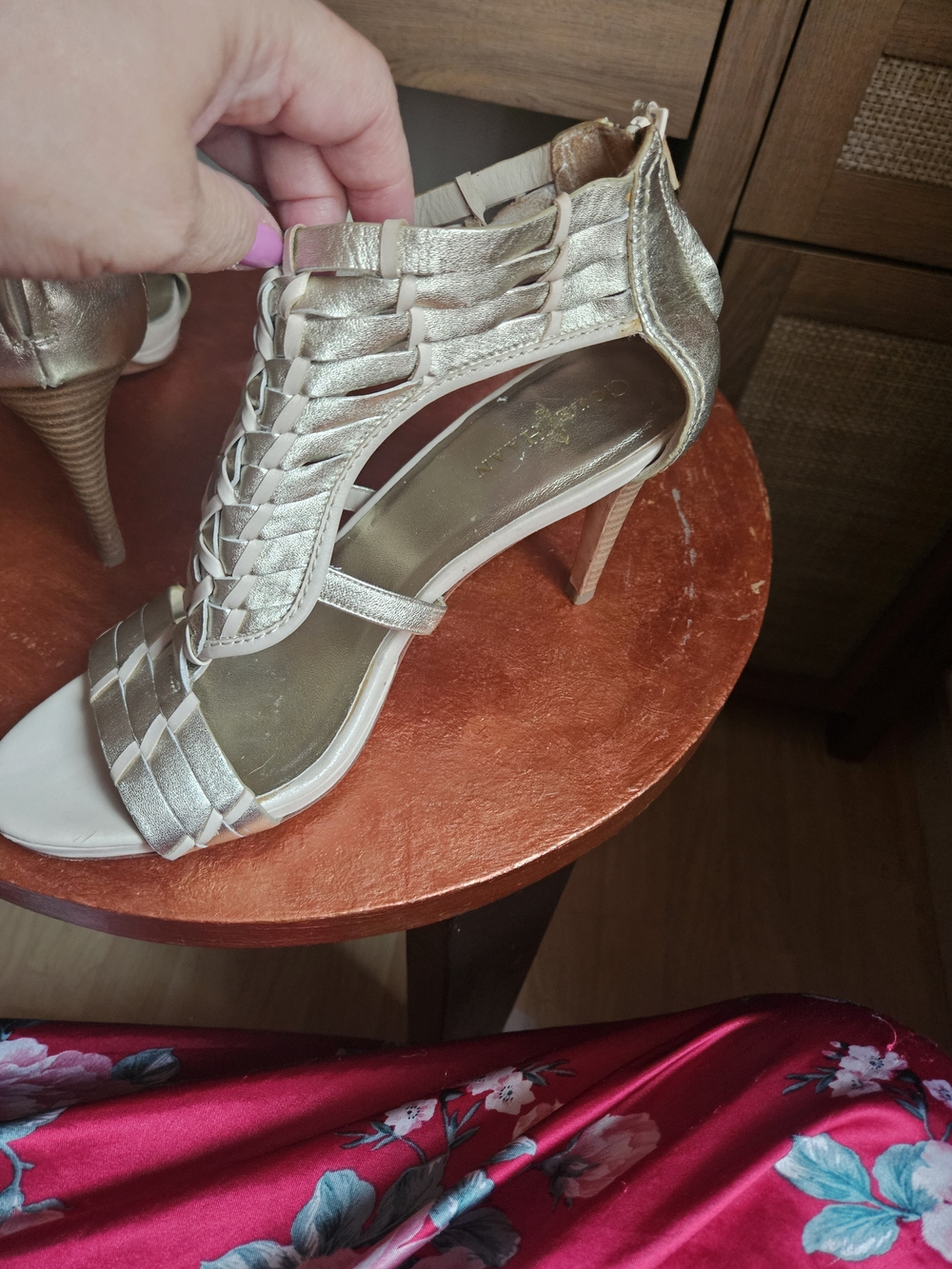 Cole Haan Silver Braided Leather High-Heel Sandals Size 10 Nikeair Comfartable - Picture 4 of 9